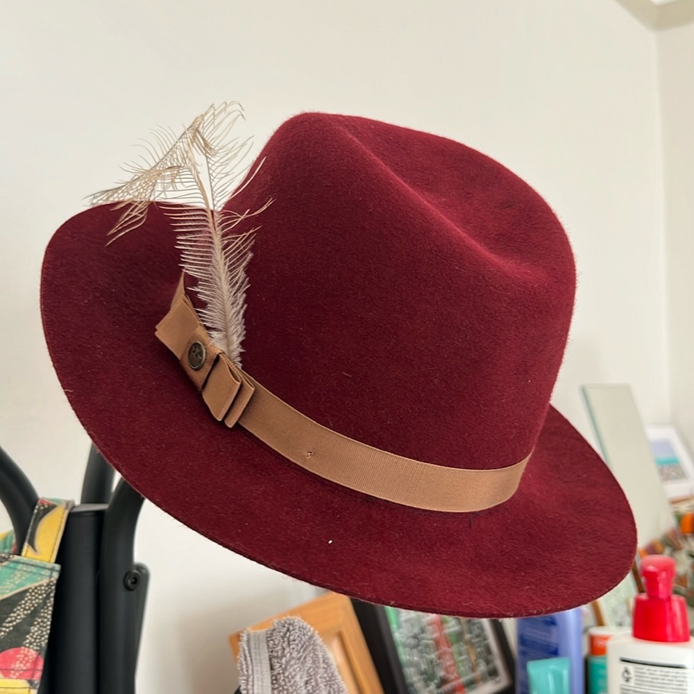 Goorin Brothers Lady Pricilla red wool fedora hat wide brim